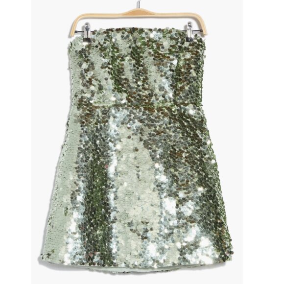 Alice + Olivia Velia Disc Sequin Strapless Mini Dress in Sea Spray NWT - Picture 3 of 9
